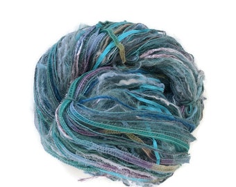 Aqua Knitting Crochet Art Yarn 125 Yard Skein Hand Tied Collection Dozen Different Yarns