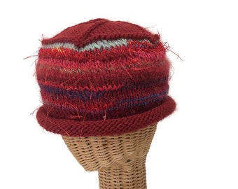 Knit Beanie Woman's Hat Red Wool Cap