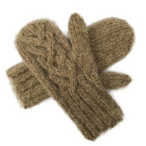 Wool Knit Mittens Brown Mohair