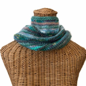 Knit Aqua Cowl Wool Scarf