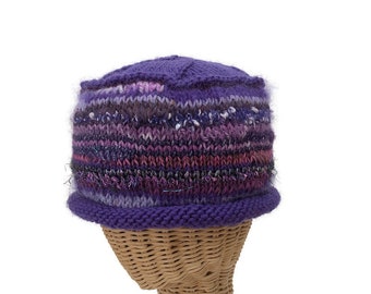 Knit Beanie Woman's Hat Purple Wool Cap