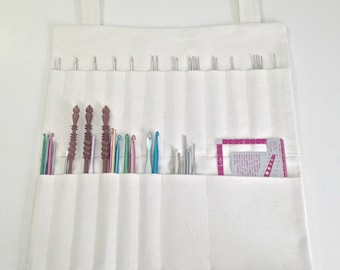 Hanging Organizer Crochet Hooks Storage Multiple Pockets Crochet Hooks Case Natural Cotton Off White Fabric Hanging Storage Case