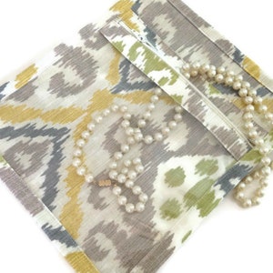 Small Knitting Organizer Make Up Bag Jewelry Case Yellow Ikat Cosmetic Case Zippered Bag Vinyl Bag Small Sac image 3