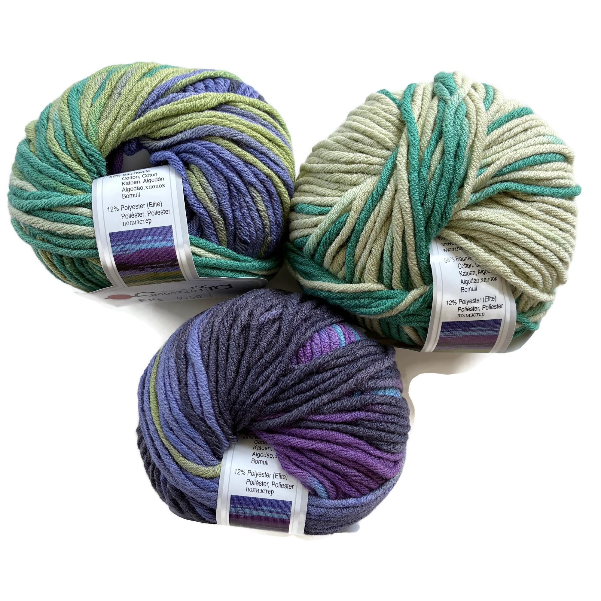 Fiorista Yarn by Gedifra 3 x 50 Gram Balls Space Dyed Purple Green Cotton
