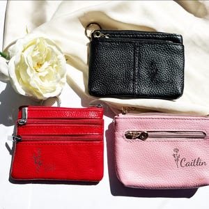 Personalized Engraved Small Purse, Engraved Genunie Leather  Coin holder wallet purse for lady mom Christmas gift, Bridesmaid Gift Wallet