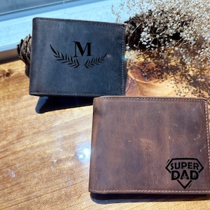 Personalized Genuine Leather RFID Wallet, Engraved Leather Custom Wallet, Anniversary Gift For Father, Husband,him, Boyfriend, Men, Dad