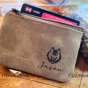 Porte-monnaie en cuir personnalisé pour homme avec porte-clés Mini porte-cartes avec fermeture à glissière, porte-clés portefeuille de rechange, portefeuille minimaliste pour homme ou femme