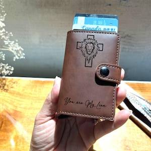 Personalized Pop up Wallet,Slim Men Leather Wallet Metal Pop up Card Wallet, Mechanical Card Holder, Modern Travel Accessory