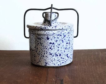Antique Stoneware Country Crock with Lid.