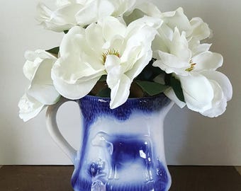 Antique Flo Blue English Stoneware Milk Pitcher.