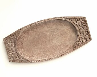 Vintage Hand Carved Wood Tray