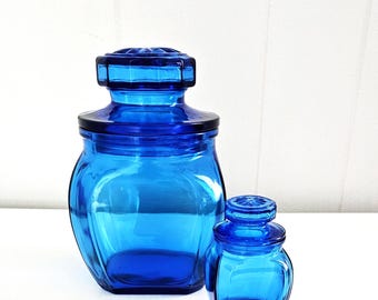 Vintage Collectible Indiana Glass Jars. Blue Glass set of two.