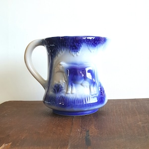 Vintage Stoneware Flo Blue Milk Pitcher. Cow and Meadow. English image 2