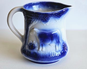 Antique Flo Blue English Stoneware Milk Pitcher.