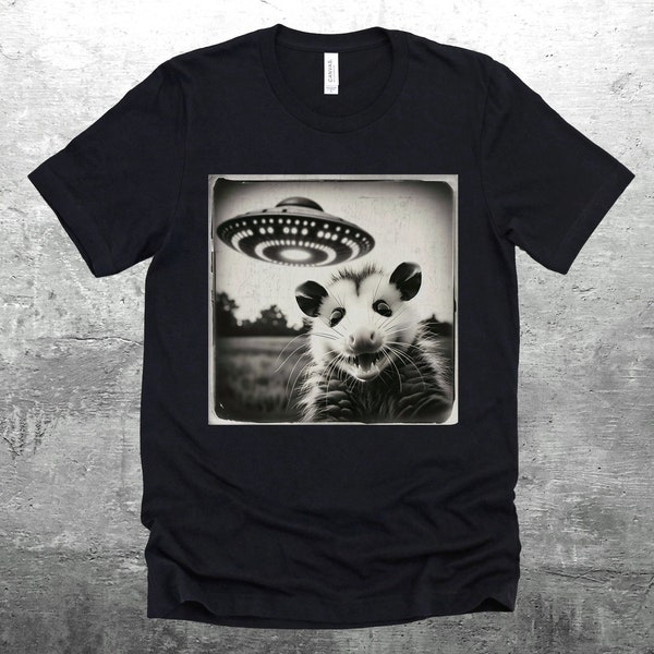 Funny Possum Shirt, Opossum Selfie Picture, Flying Saucer, Weird Animal Shirt, Funny Animal Shirt, T-Shirt, Mens, Womens, Unisex