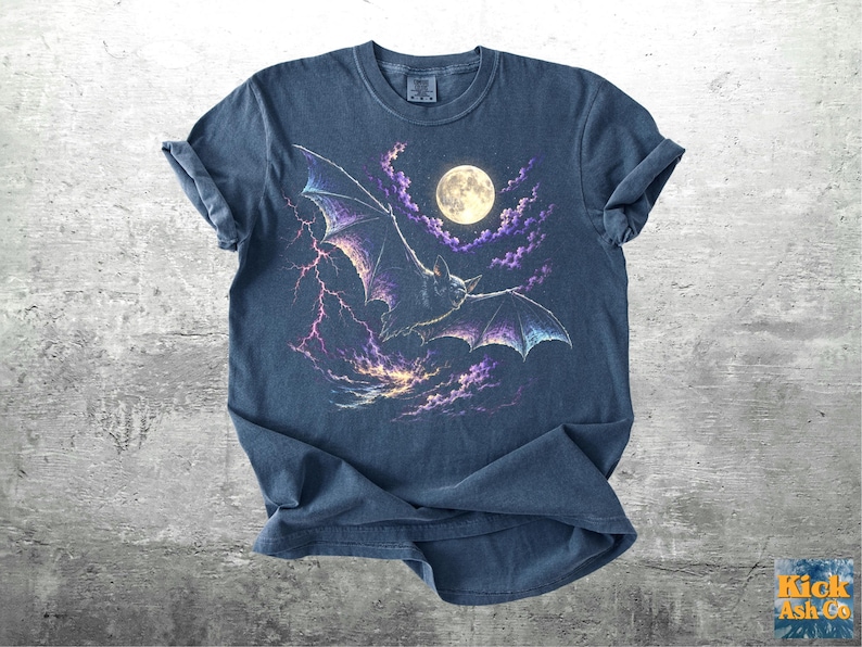 Vintage Bat Shirt For Women, Men, Spooky Season, Oversize, Unisex Comfort Colors T-shirt Denim