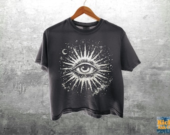 All Seeing Eye Crop Tee Shirt, Boho Womens, Unisex Comfort Colors Boxy Tee 3023CL T-shirt