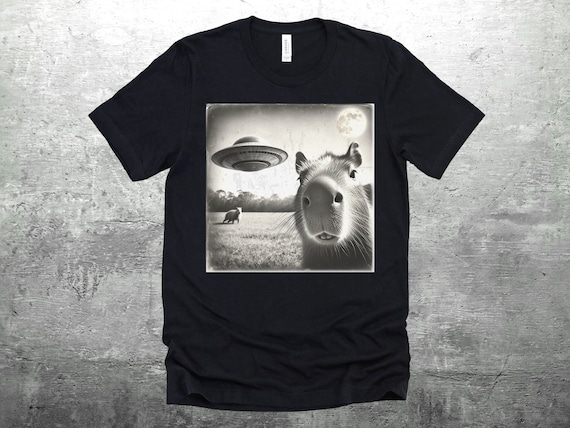 Funny Capybara Shirt, Capybara Selfie Picture, Flying Saucer, Weird Animal Shirt, Funny Animal Shirt, Mens, Womens, Unisex