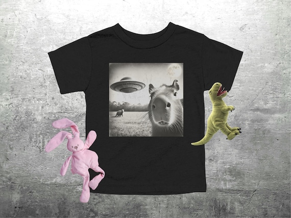 Funny Capybara Shirt, Capybara Selfie Picture, Flying Saucer, Weird Animal Shirt, Funny Animal Shirt, Youth, Toddler, Kids, Boys, Girls