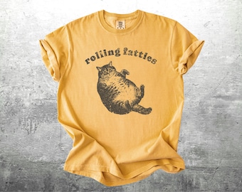 Funny Cat Meme Shirt, Vintage Graphic, Rolling Fatties, Oversize, Womens, Mens, Comfort Colors T-shirt