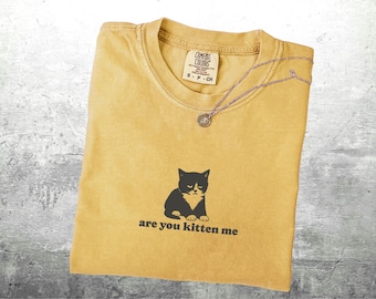 Camiseta divertida con meme de gato, "¿Eres un gatito?", camiseta vintage de gato, talla grande, para mujer y hombre, colores cómodos.