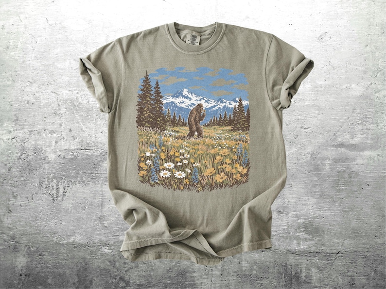 Vintage Sasquatch Shirt, Funny Cryptid Tee, Oversized, Womens, Mens, Comfort Colors T-shirt Khaki