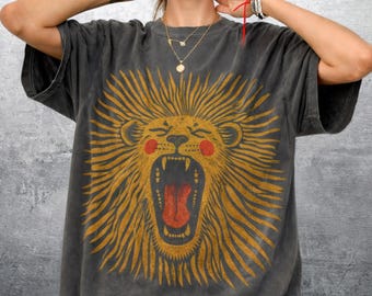 Vintage Boho Lion Shirt, Oversize, Womens, Unisex Comfort Colors T-shirt
