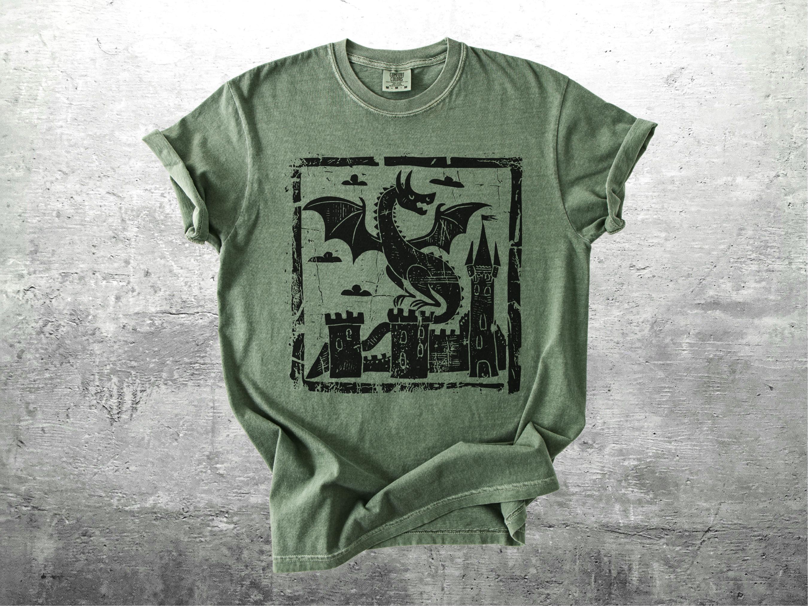 Vintage Dragon T-shirt, Medieval Dragon Shirt, Block Print Style