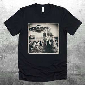Funny Chicken Shirt, Chicken Selfie Picture,Flying Saucer, Weird Animal Shirt, Funny Animal Shirt, Mens, Womens, Unisex