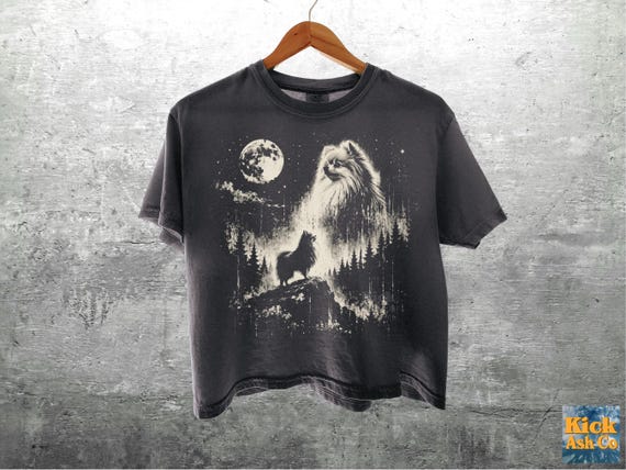 Pomeranian Moon Shirt, Womens Comfort Colors Crop Top Boxy Tee 3023CL T-shirt