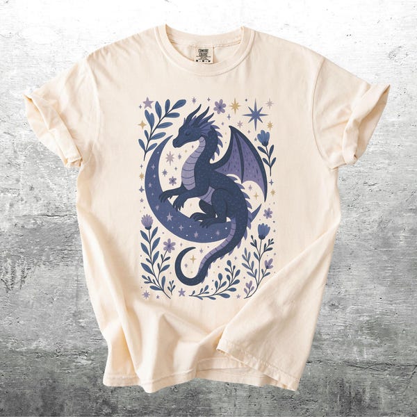 Fantasy Dragon Shirt, Fantasy Dragon Book Lover Shirt, Cottagecore Dragon, Cute Dragon Shirt, Oversize, Womens, Comfort Colors