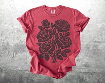 Boho Floral Shirts For Women, Roses, Oversize, Unisex, Comfort Colors T-shirt