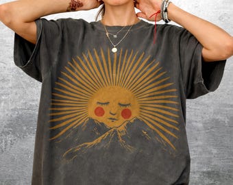 Vintage Boho Sun Shirt, Oversize, Womens, Mens, Comfort Colors T-shirt