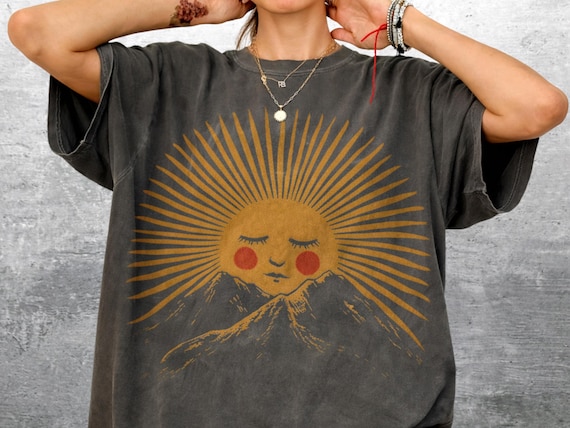 Vintage Boho Sun Shirt, Oversize, Womens, Mens, Comfort Colors T-shirt