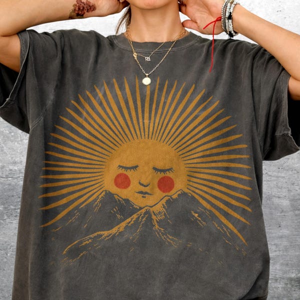 Vintage Boho Sun Shirt, Oversize, Womens, Mens, Comfort Colors T-shirt