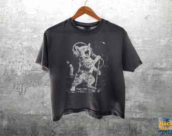 Vintage Funny Cat Crop Tee, Punk Kitten, Womens, Unisex Comfort Colors Boxy Tee 3023CL T-shirt