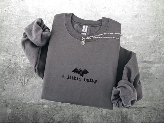 Spooky Season Bat Sweatshirt, Funny Halloween Shirt, Funny Meme, A Little Batty, Oversize, Womens, Mens, Unisex Gildan 18000 Sweatshirt