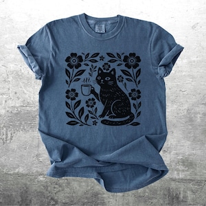 Boho Cat Shirt, Cat Coffee Lover, Oversize, Womens, Comfort Colors T-shirt