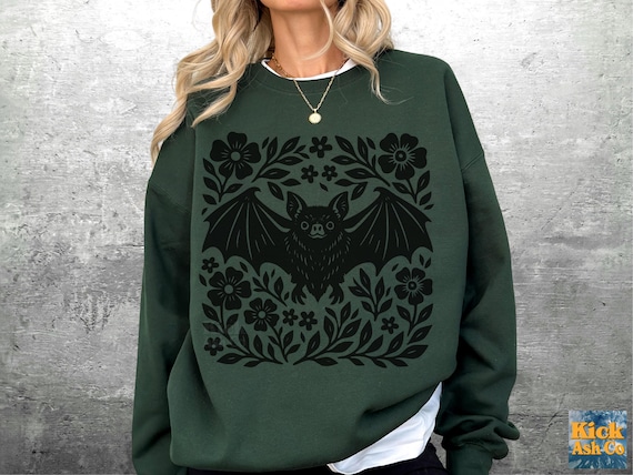 Boho Bat Sweatshirt, Oversize, Womens, Unisex Gildan 18000 Crewneck