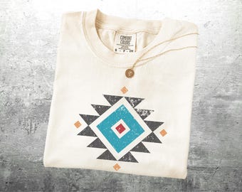Aztec Pattern T-shirt, Southwestern Shirt, Vintage Western Shirt, Cowgirl Aesthetic, Oversize, Womens, Mens, Unisex Comfort Colors T-shirt