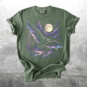 Vintage Bat Shirt For Women, Men, Spooky Season, Oversize, Unisex Comfort Colors T-shirt Moss