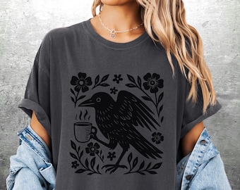Crow Shirts For Women, Boho Coffee Lover, Oversize, Unisex Comfort Colors T-shirt