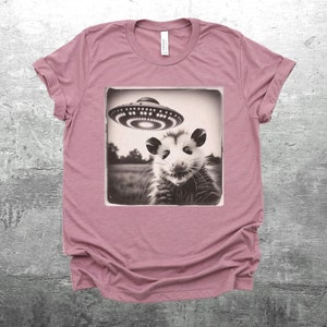Funny Possum Shirt, Opossum Selfie Picture, Flying Saucer, Weird Animal Shirt, Funny Animal Shirt, T-Shirt, Mens, Womens, Unisex Orchid