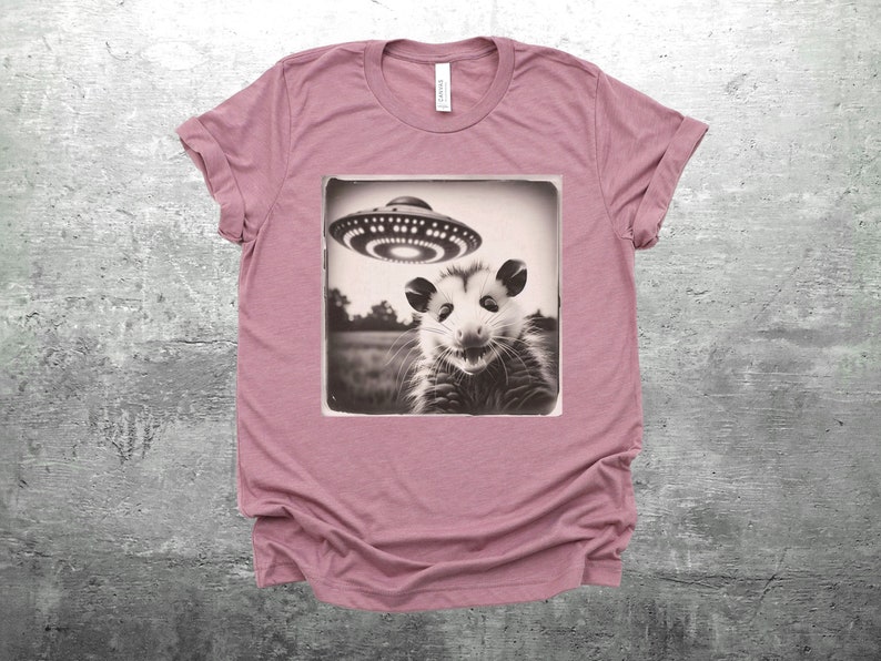 Funny Possum Shirt, Opossum Selfie Picture, Flying Saucer, Weird Animal Shirt, Funny Animal Shirt, T-Shirt, Mens, Womens, Unisex Orchid