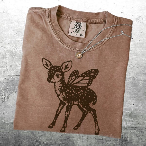 Vintage Fawn Shirt, Deer With Butterfly Wings, Oversize, Women, Unisex Comfort Colors T-shirt