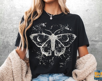 Camiseta estilo Boho Cottagecore con estampado de polillas, talla grande, para mujer, unisex, colores cómodos.