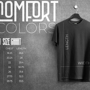 Op de afbeelding: Maattabel voor T-shirts met metingen in inches voor borst en lengte. De maten vari&euml;ren van S tot 4XL.