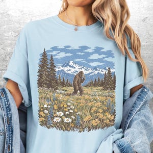 Vintage Sasquatch Shirt, Funny Cryptid Tee, Oversized, Womens, Mens, Comfort Colors T-shirt Chambray