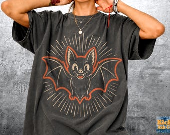 Retro Bat Shirt For Women, Men, Spooky Season, Oversize, Unisex Comfort Colors T-shirt