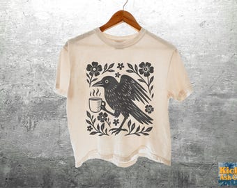 Boho Crow Coffee Comfort Colors Crop Tee Shirt, Boxy 3023CL T-shirt, Womens, Unisex
